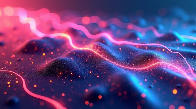 Glowing neon waves on textured surface abstract background