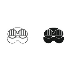 Two stylized icons of a bra one outlined and one solid black