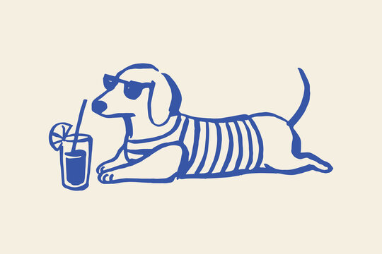 Dachshund in sunglasses summer sketch vector illustration
