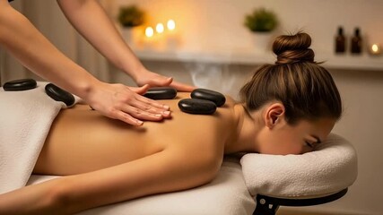 Relaxing hot stone massage for ultimate stress relief and wellness therapy in luxury spa setting - Powered by Adobe