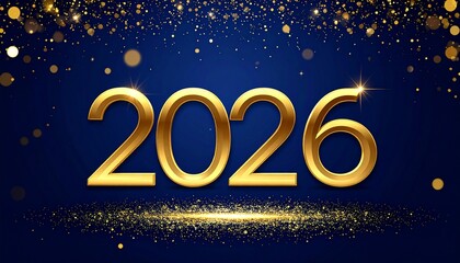 Fototapeta premium Gold 2026 Numerals with Fireworks and Confetti on Dark Blue Background for New Year Celebration