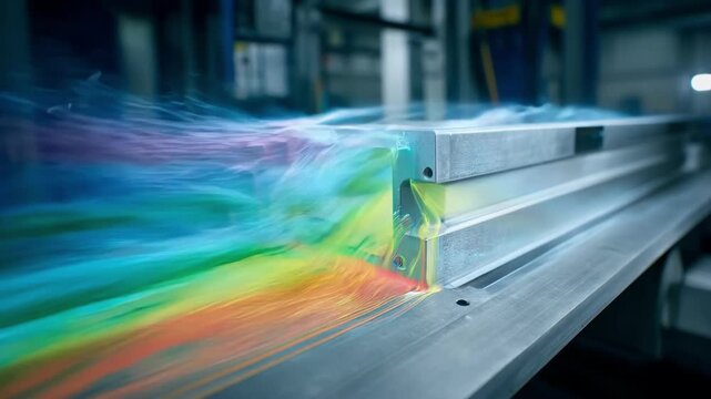 Medium shot capturing aerodynamic testing of stamped parts highlighting airflow simulations and design refinements for optimal performance.