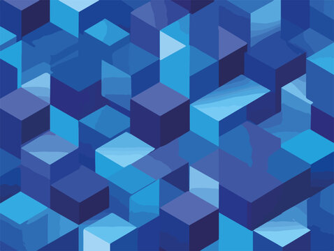 다양한 파란색 음영의 기하학적 큐브 패턴 배경, 추상적이고 현대적인 디자인