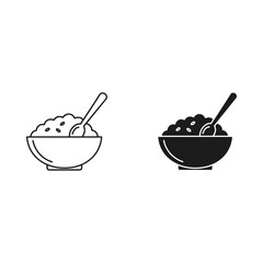 Simple line art and silhouette icons of a bowl of cereal with spoon