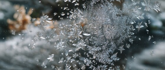 Beautiful abstract blue ice texture with frost and icicles creating a serene winter scene, perfect for minimalistic backgrounds