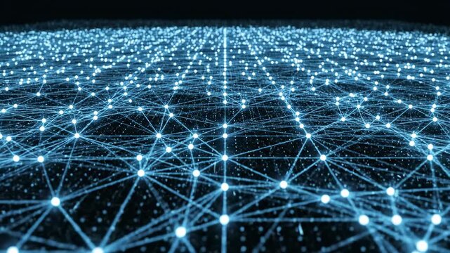 Digital Network: An intricate network of glowing lines and points forming a complex interconnected structure, symbolizing the digital world and the flow of information. 