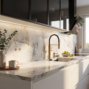 Modern luxury kitchen with marble countertop