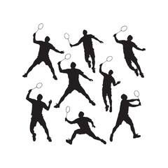 Badminton Player Action Silhouette Vector Set