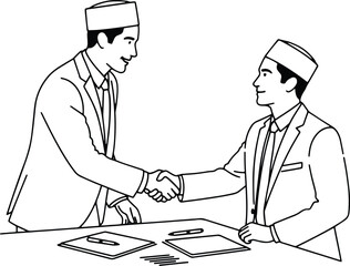 Muslim businessmen handshake line art . Deal, partnership