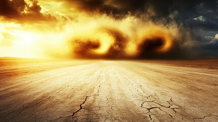 Dramatic Dust Devils Swirling Over Dry Cracked Earth Landscape