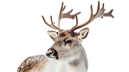 Majestic fallow deer buck with antlers isolated on transparent background