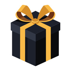 Golden Christmas present box with a yellow ribbon bow for a holiday surprise celebration