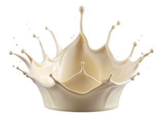  Artistic Vanilla Milk Crown Splash with Tall Peaks and Droplet Trails, PNG Isolated