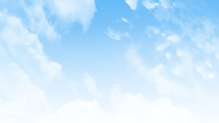 Abstract blue sky with fluffy clouds  background image. Light sky blue brush painted sky background. Vector illustration.
