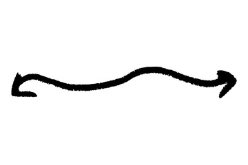 Freehand doodle arrow with charcoal shading and subtle grain, hand drawn symbol for informal diagrams, vector marker line with loose curved motion.