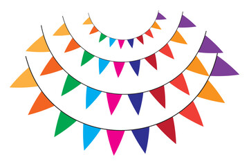 Colorful watercolor carnival garland with flag. Decorative colorful party pennants for birthday celebration, festival decor. Colorful bunting flags.