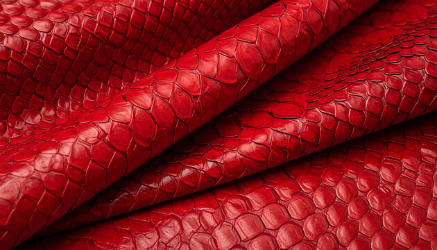 Textured Red Python Leather Close-up with Folded Fabric red leather python skin