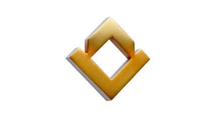 Golden geometric diamond shape with metallic texture, isolated on transparent background, modern abstract design, luxury style, 3D rendering, suitable for logo or decoration