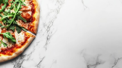 Italian Pizza Slice on Marble Countertop with Arugula