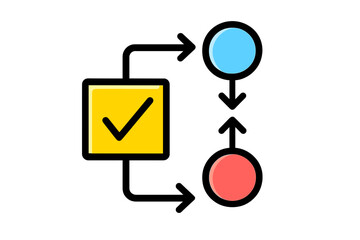 Flowchart with validation checkmark and colored circles for processes workflow alignment diagram