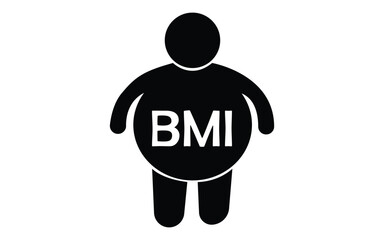 Body mass index silhouette black icon figure with big belly sign on white