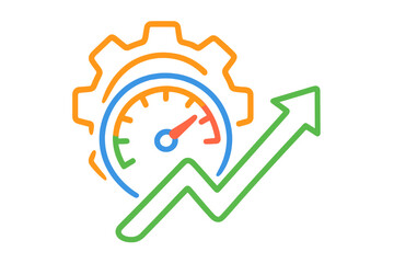Performance gauge with arrow and gear in vibrant colors  performance optimization map