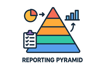 Reporting pyramid tools infographic with charts and graphs in colorful design  