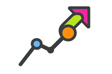 Colorful upward trend graph with arrows and circles in abstract style digital performance path