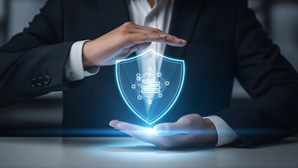 Digital data protection and network security concept with shield icon