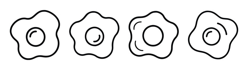 Four fried eggs breakfast food illustration vector drawing outline simple black and white design