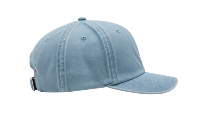 Light blue denim baseball cap isolated PNG, casual headwear for sun protection and fashion accessory on transparent background - Powered by Adobe