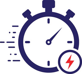 Stopwatch with lightning bolt icon symbolizing fast time delivery, quick service, urgent deadlines, and efficient power solutions.