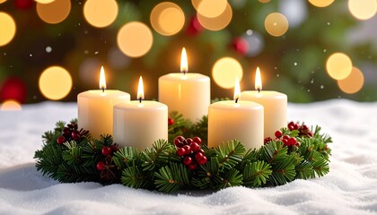4th Advent Wreath. Christmas decoration with candles