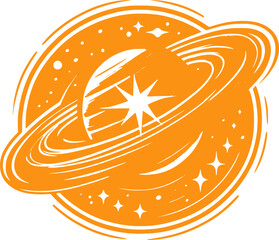 Ringed Planet with Stars and Cosmic Background