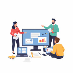 Team of professionals analyzing data and working together on a modern presentation