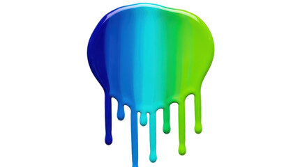 Colorful paint drip PNG isolated on transparent background, vibrant blue to green gradient liquid for artistic design and creative projects