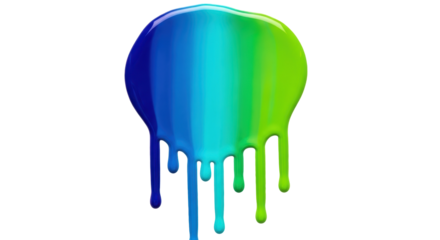 Colorful paint drip PNG isolated on transparent background, vibrant blue to green gradient liquid for artistic design and creative projects