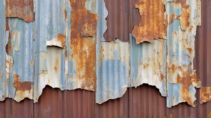 Warped and discolored metal siding showing severe rust and peeling texture