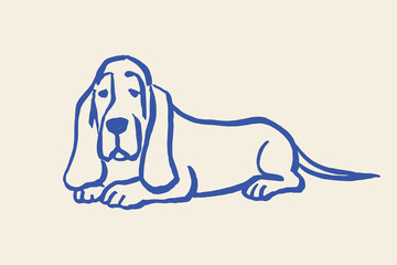 Basset hound lying sketch line vector illustration