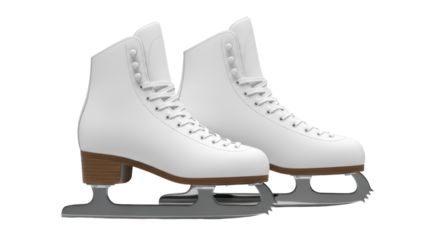 Pair of white figure skates isolated PNG on transparent background, ice skating equipment for winter sports and recreational activities