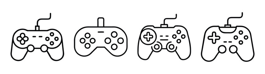 Four game controllers vector illustration for gaming console accessories and entertainment design assets