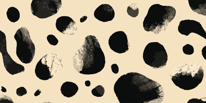 Padr&atilde;o abstrato de manchas pretas e irregulares sobre fundo bege, textura de arte moderna.