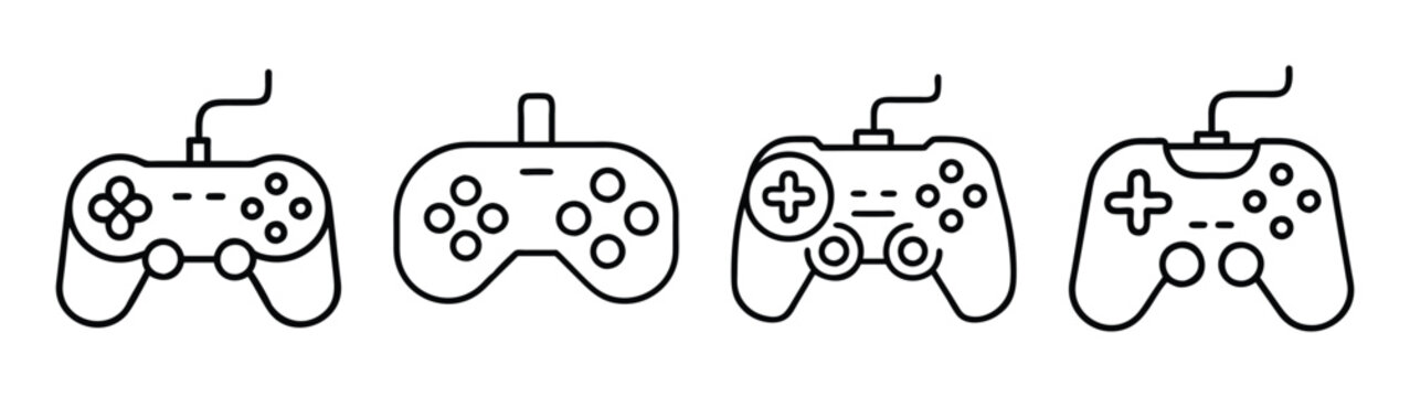 Four game controllers vector illustration for gaming console accessories and entertainment design assets