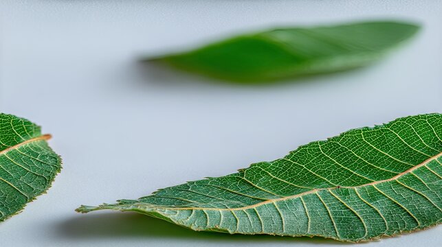 Close-up view of emerald green leaf veins showcasing intricate patterns and vibrant color against a solid white background