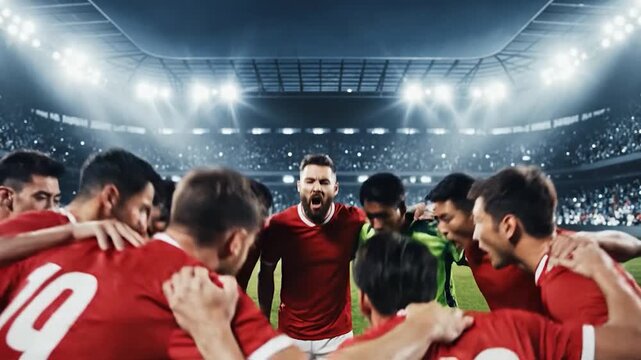 Soccer Team Huddle Motivational Speech Before Game.