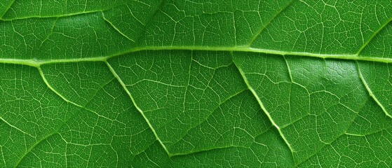 Close-up view of intricate veins on a green leaf showcasing detailed texture in natural light and vibrant colors