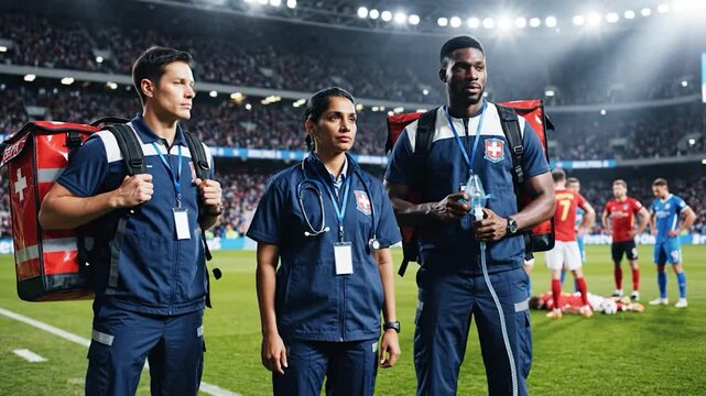 Sports Medical Team Ready on Field During Game.