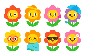 Obraz premium Cute floral characters with varied expressions and accessories
