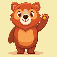 A cheerful cartoon bear with brown fur stands waving its paw, its friendly smile and bright eyes creating a welcoming and playful atmosphere for children