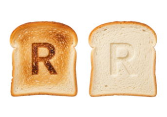 Two bread slices with letter r isolated on transparent background
